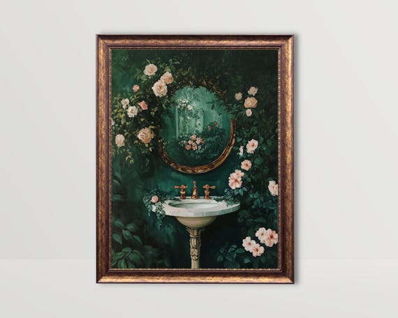 Floral Bathroom Botanical Art Print, Cottagecore Vintage