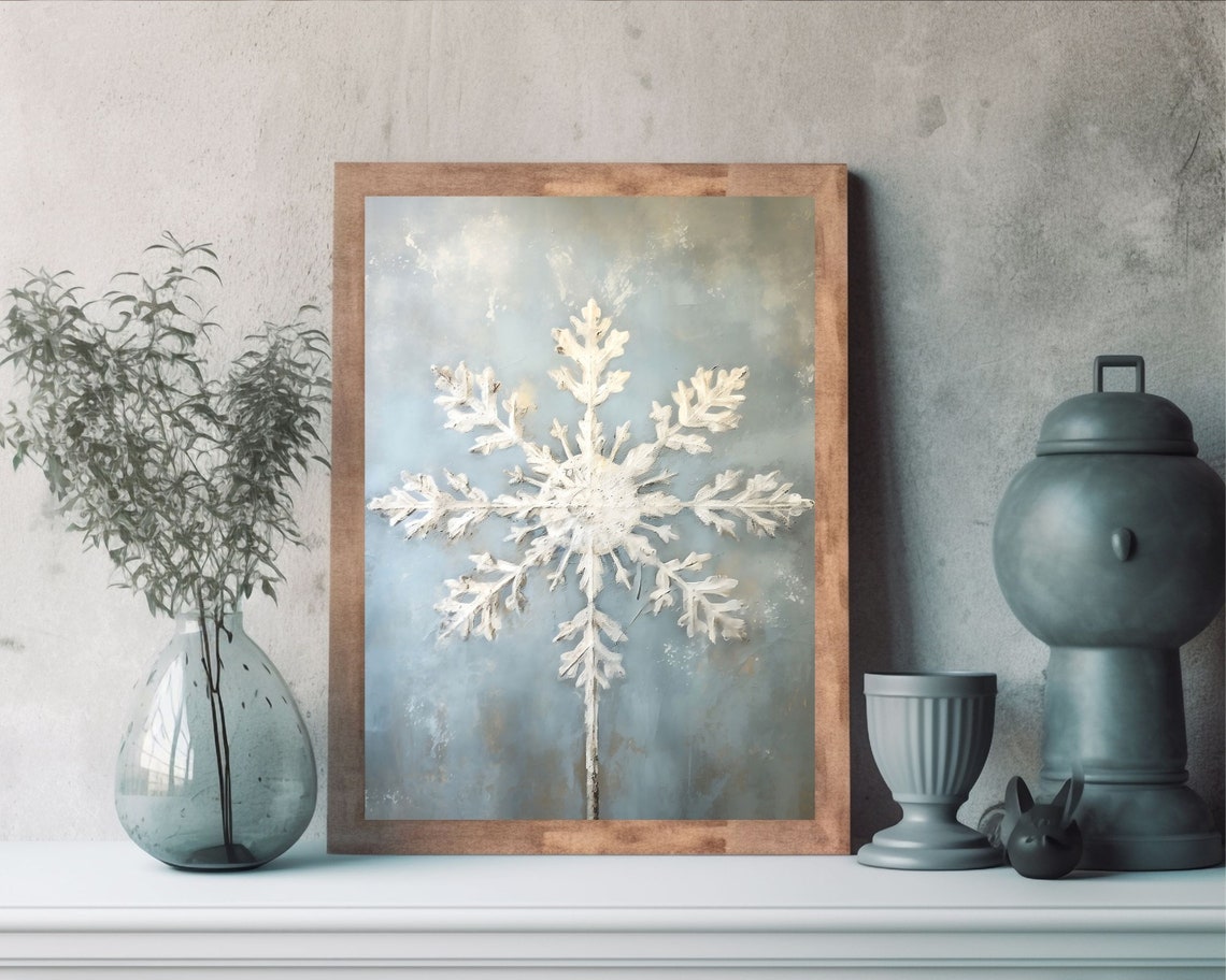 Vintage Snowflake Holiday Art Print, Nordic Farmhouse - Image 3
