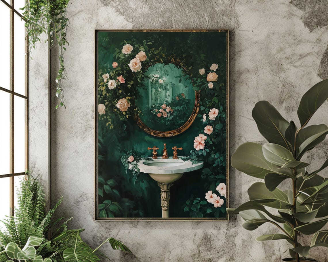 Floral Bathroom Botanical Art Print, Cottagecore Vintage - Image 4