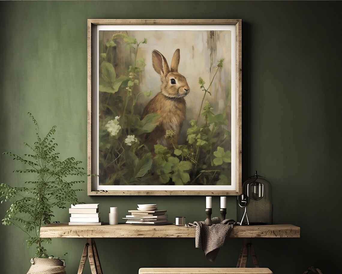 Rabbit Vintage Oil Painting, Rustic Farmhouse Art Print - Image 4