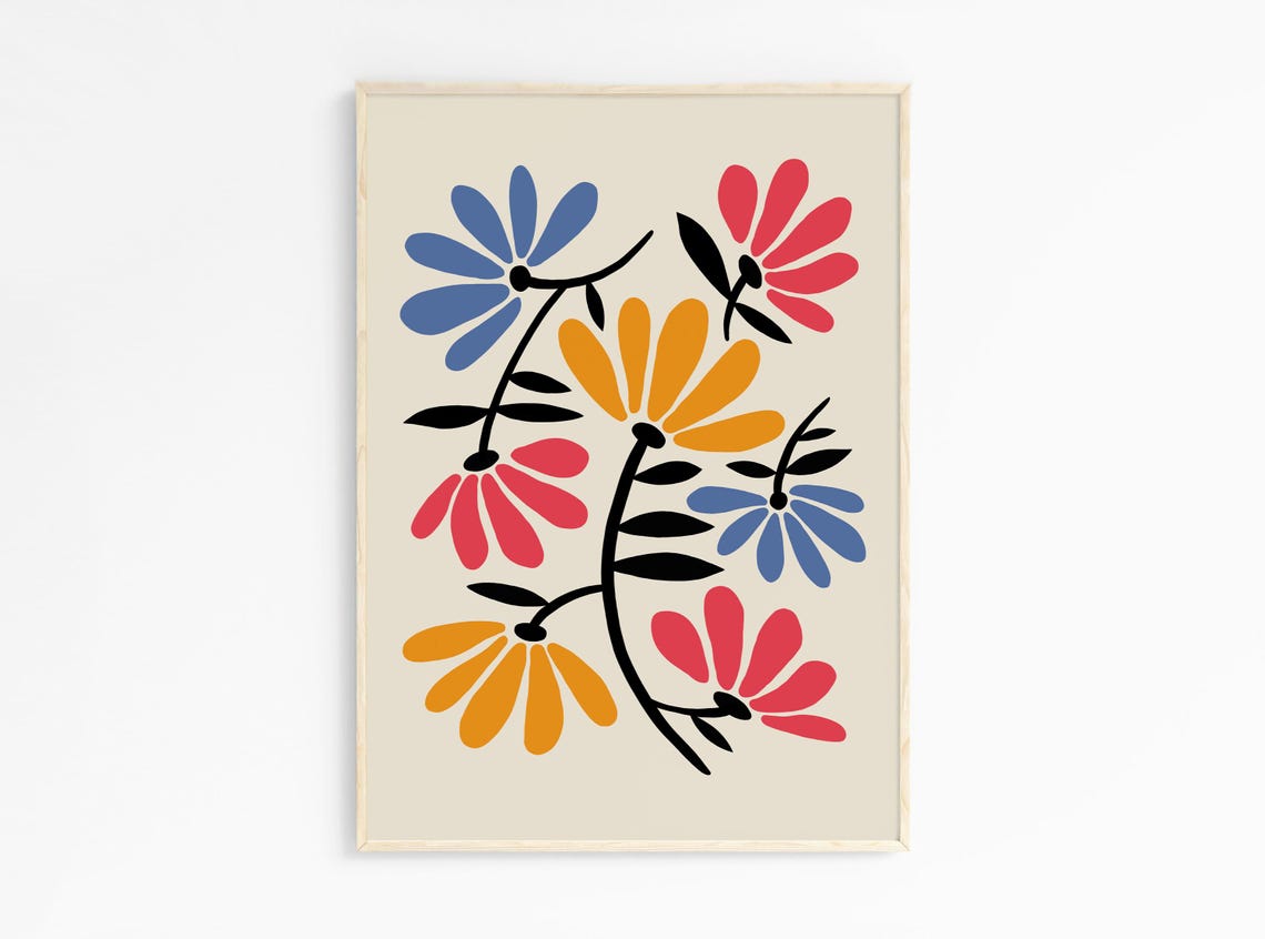 Retro Daisy Flower Illustration Colorful Botanical Wall Art Print