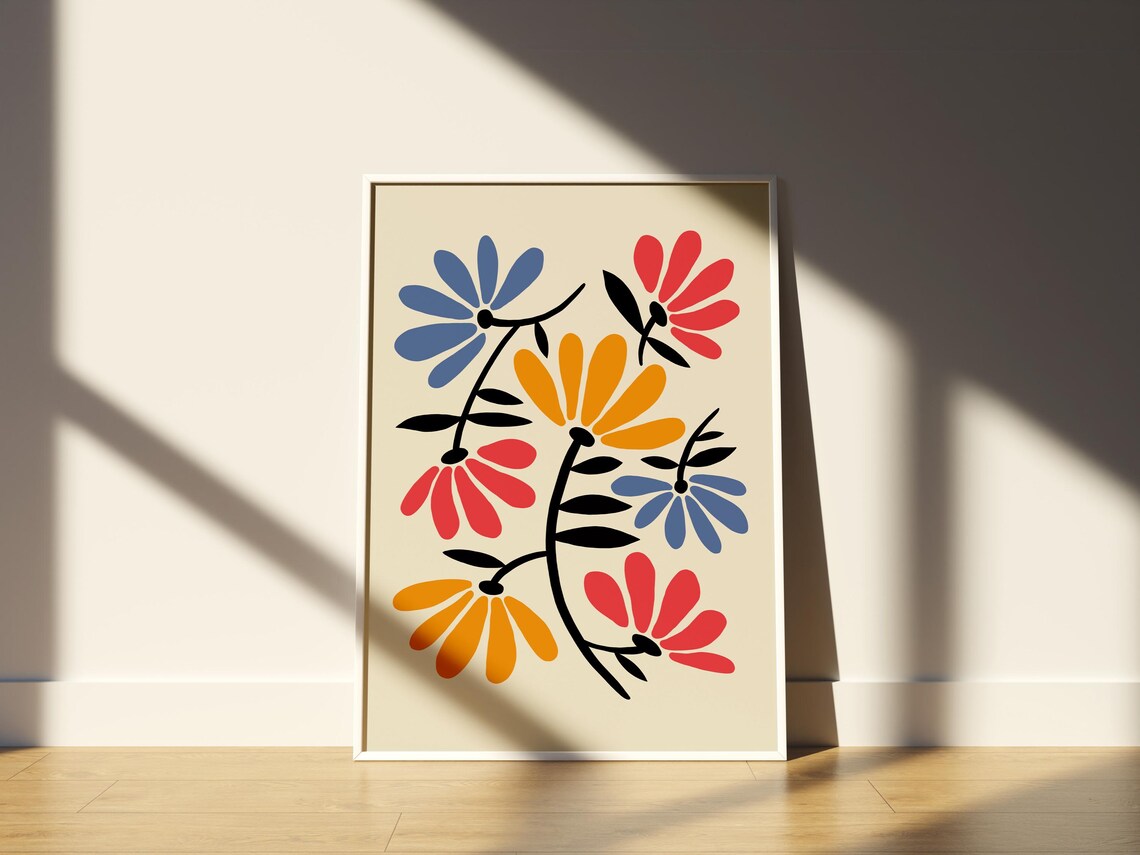 Retro Daisy Flower Illustration Colorful Botanical Wall Art Print - Image 4