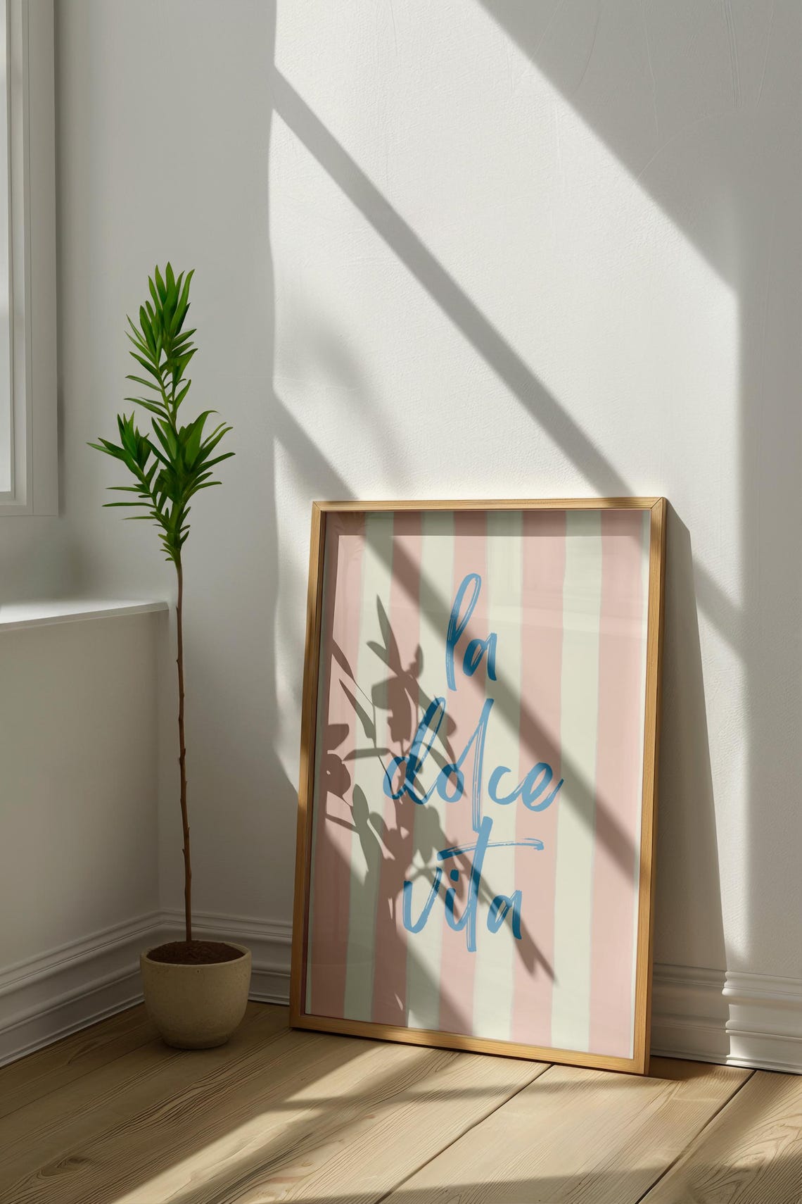 La Dolce Vita Blue Script Quote on Peach Striped Poster Wall Art - Image 4