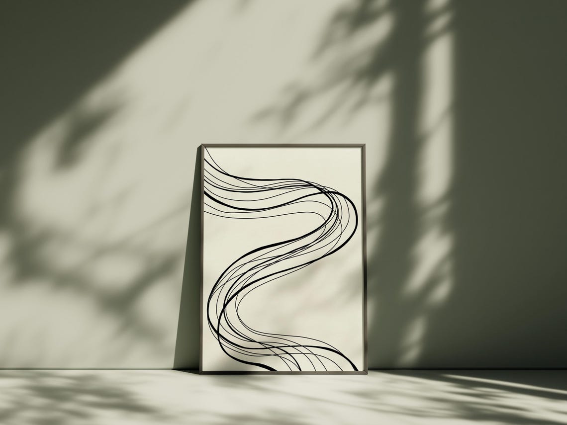 Abstract S Curve Sweeping Black Line Art Modern Cream Poster - Image 5