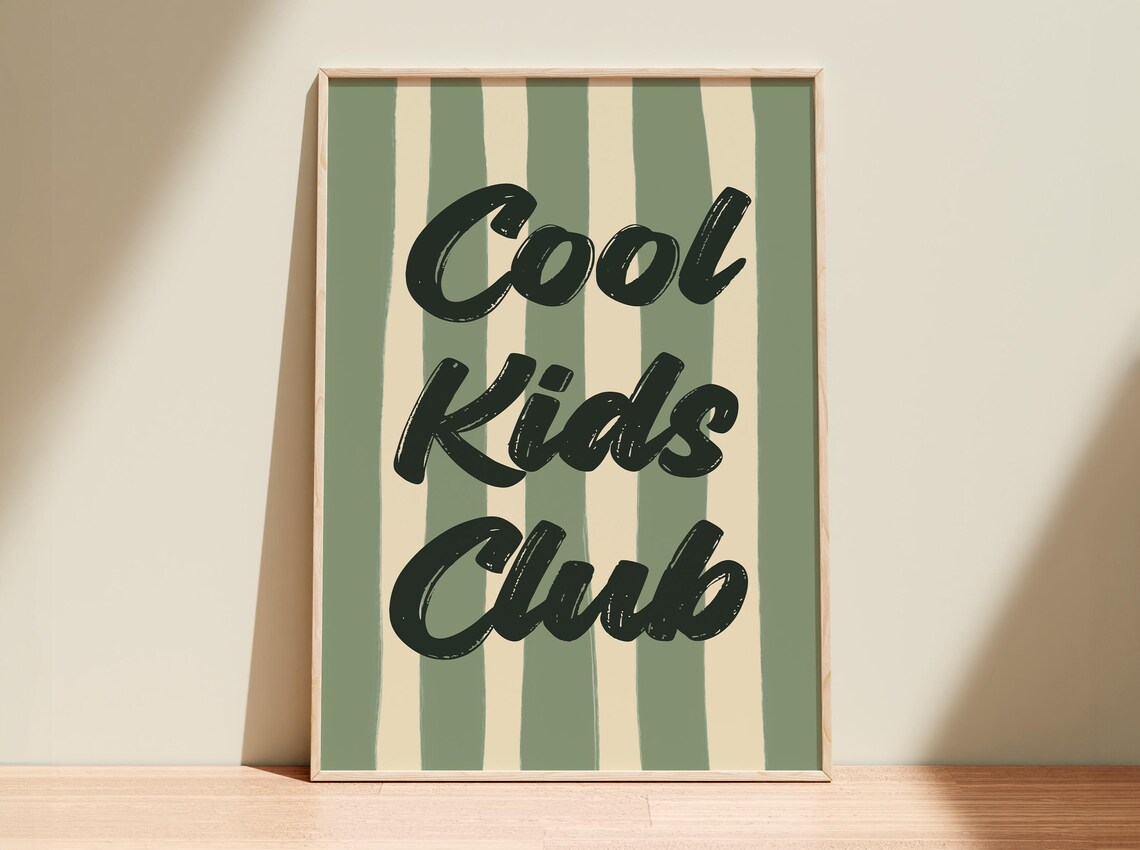 Cool Kids Club Brush Script Striped Kids Playroom Art Poster