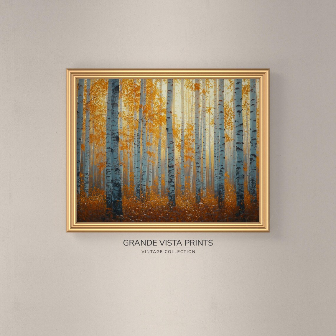 Luminous Golden Birch Grove Misty Light Vintage Autumn Poster - Image 3
