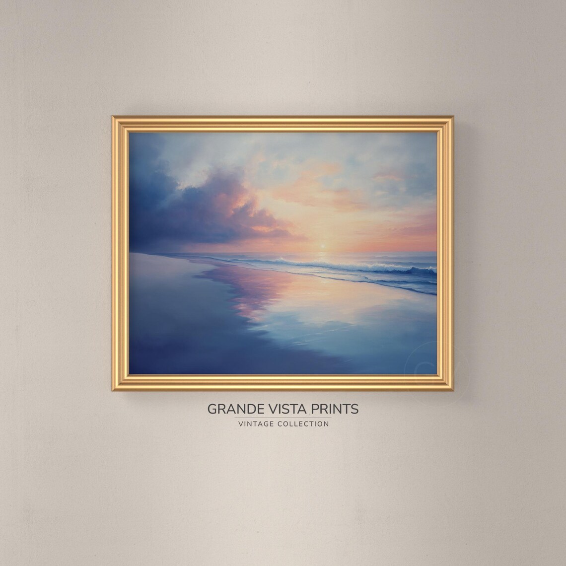 Pastel Sunset Beach Pink Purple Sky Wet Sand Reflections Travel Poster - Image 3