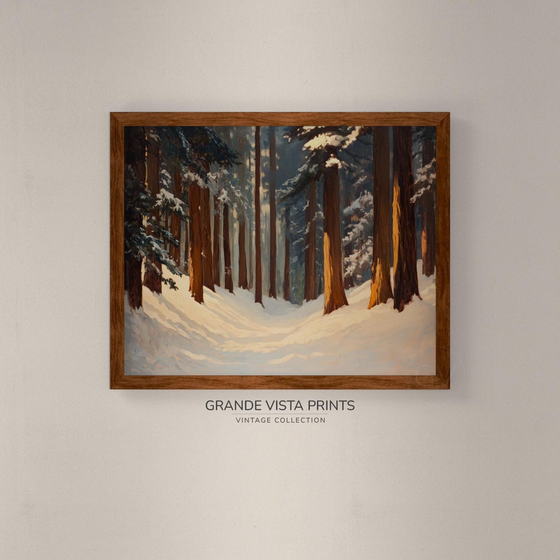 Snowy Pine Forest Winter Sunlight Redwood Grove Morning Travel Poster - Image 4