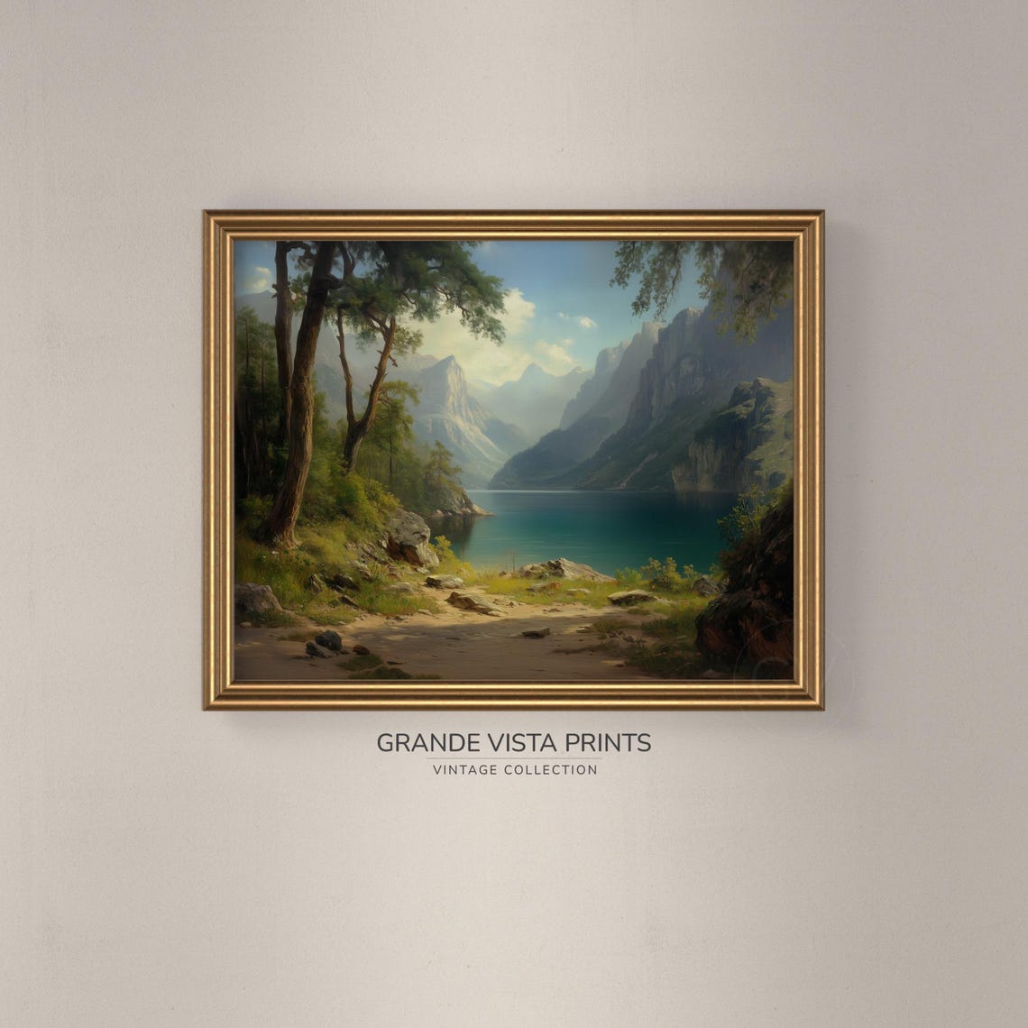 Sunlit Alpine Lake Between Forested Peaks Turquoise Water Vista Poster - Image 3