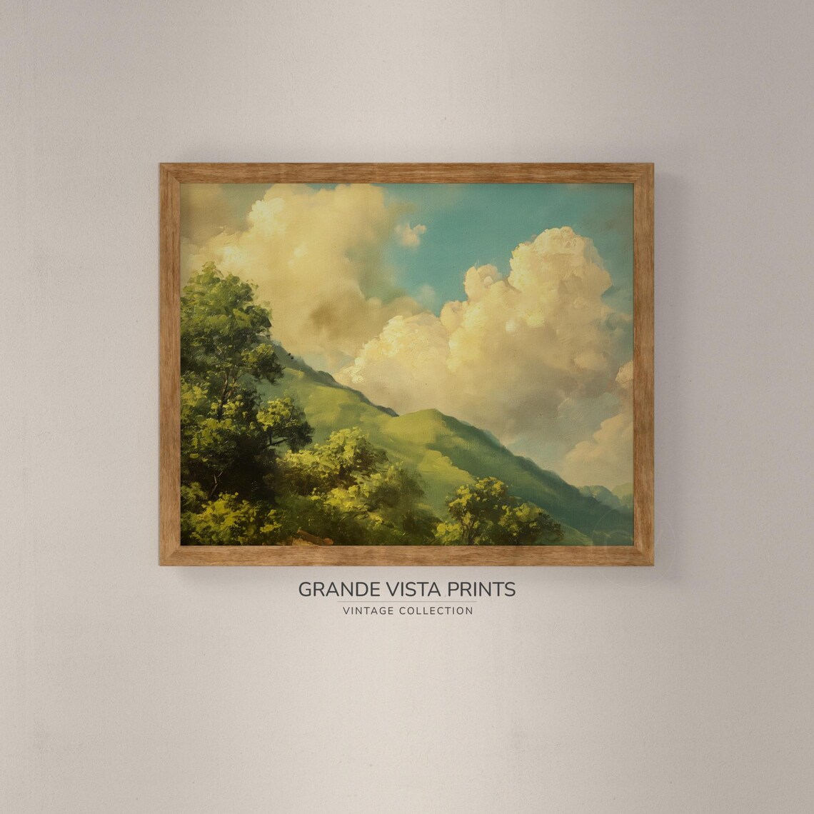 Spring Mountain Landscape, Sunlit Clouds Art Print - Image 4