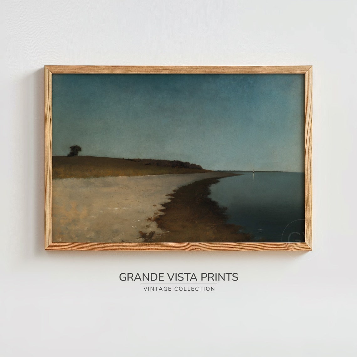 Quiet Vintage Beach Dune Grass Lone Tree Teal Sky Coastal Wall Poster - Image 4