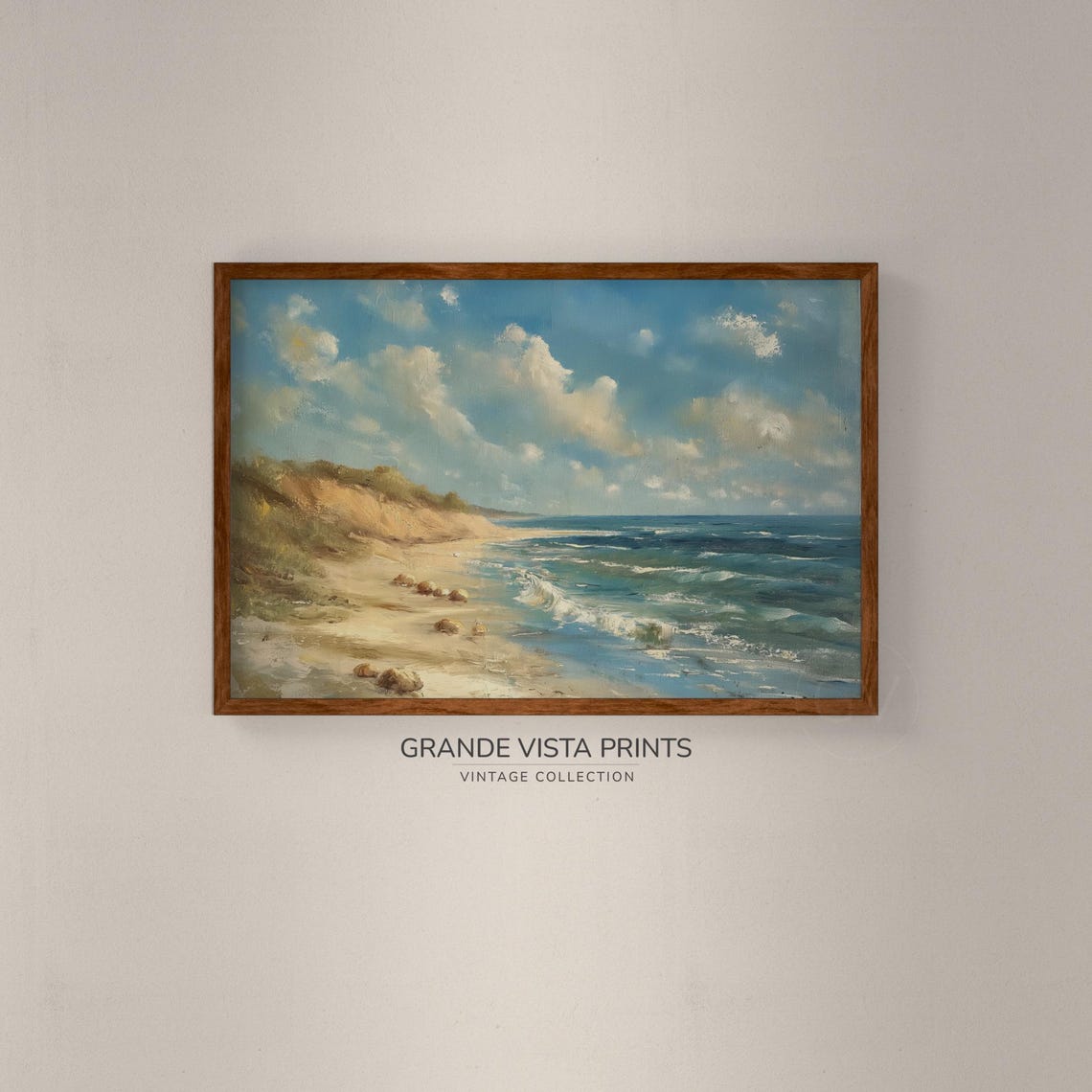 Sunny Summer Shore Sandy Beach Ocean Waves Vintage Seascape Art Poster - Image 2