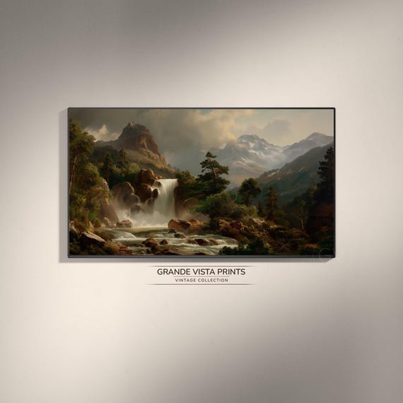 Mountain Waterfall Frame Tv Art Mountain Waterfall 4k Wallpaper Mountain Waterfall Landscape Background Gv4249