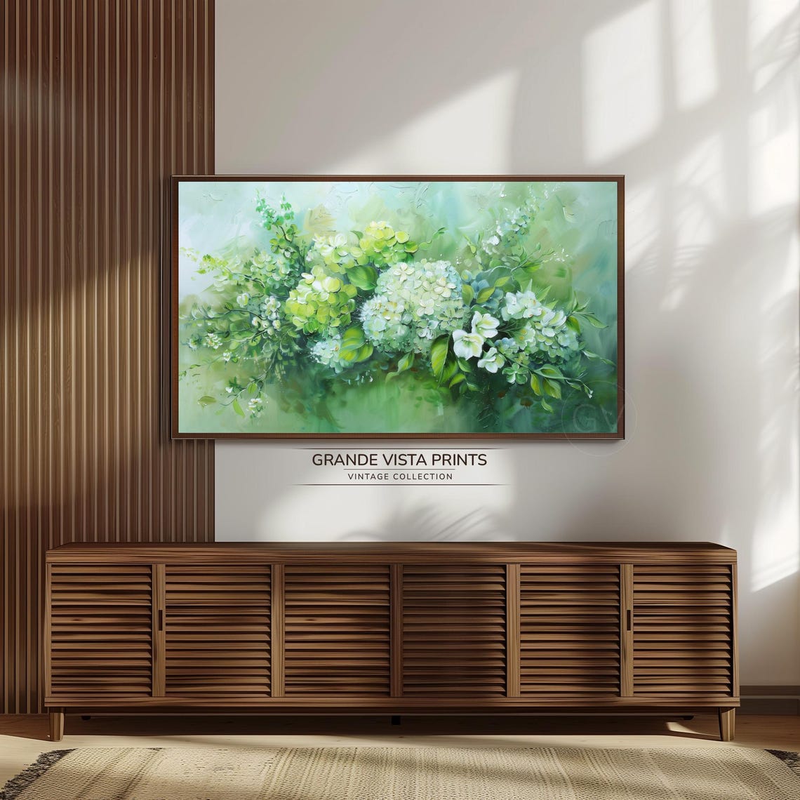 White Green Hydrangea Blossoms Impressionist Floral Painting Poster - Image 3
