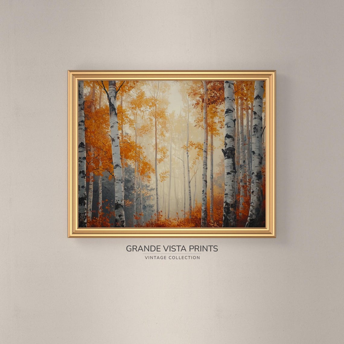 Tall Birch Trees Golden Light Autumn Forest Landscape Painting Poster - Image 3