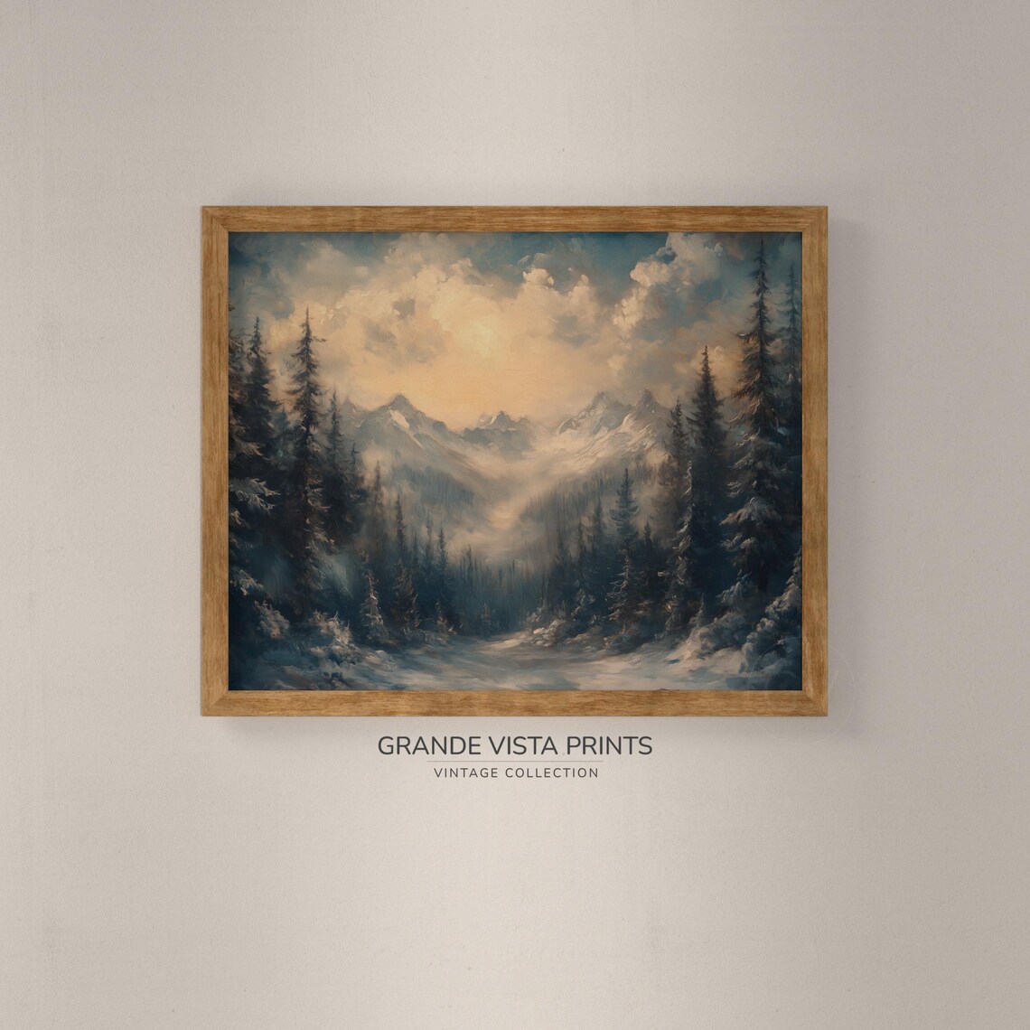 Misty Winter Mountain Valley Tall Pines Morning Light Landscape Poster - Image 4