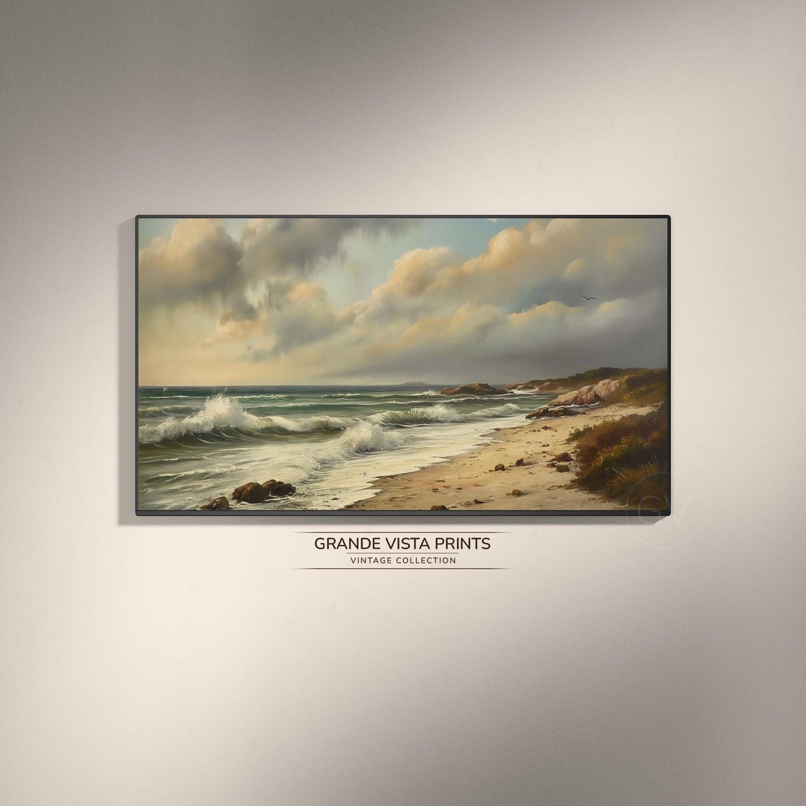 Sunrise Over Ocean Waves Crashing Beach Rocky Shore Gold Poster