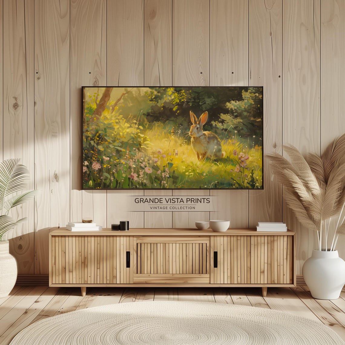 Rabbit in Sunlit Wildflower Meadow Dappled Forest Light Poster - Image 2