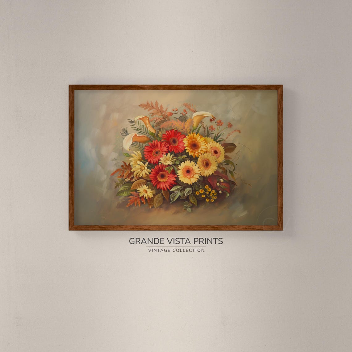 Red and Yellow Gerbera Daisies Autumn Calla Lily Bouquet Floral Poster - Image 2