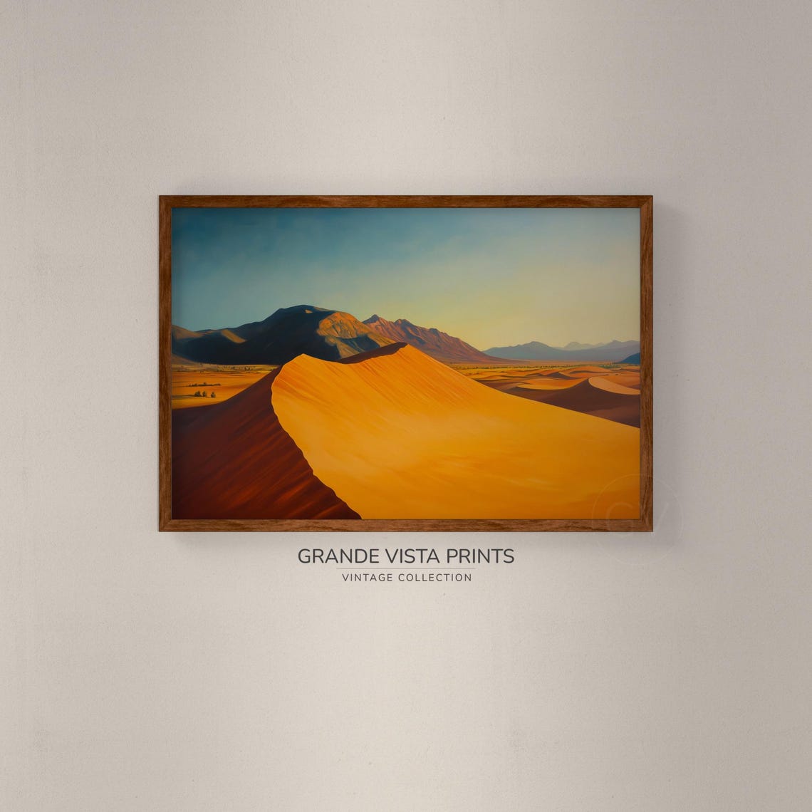Burnt Orange Desert Sand Dune Sunset Mountains Teal Sky Travel Poster - Image 2