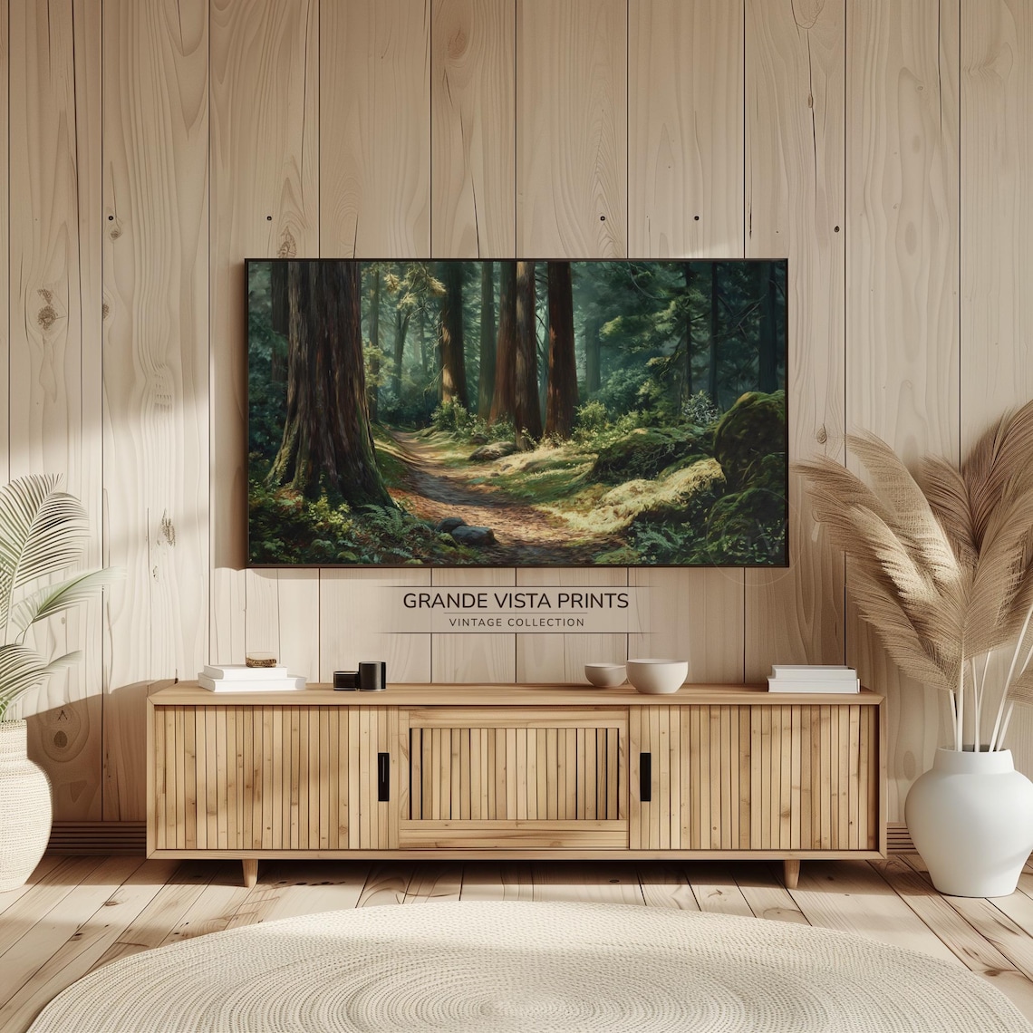 Moody Redwood Forest Path Mossy Rocks Deep Green Shade Travel Poster - Image 2