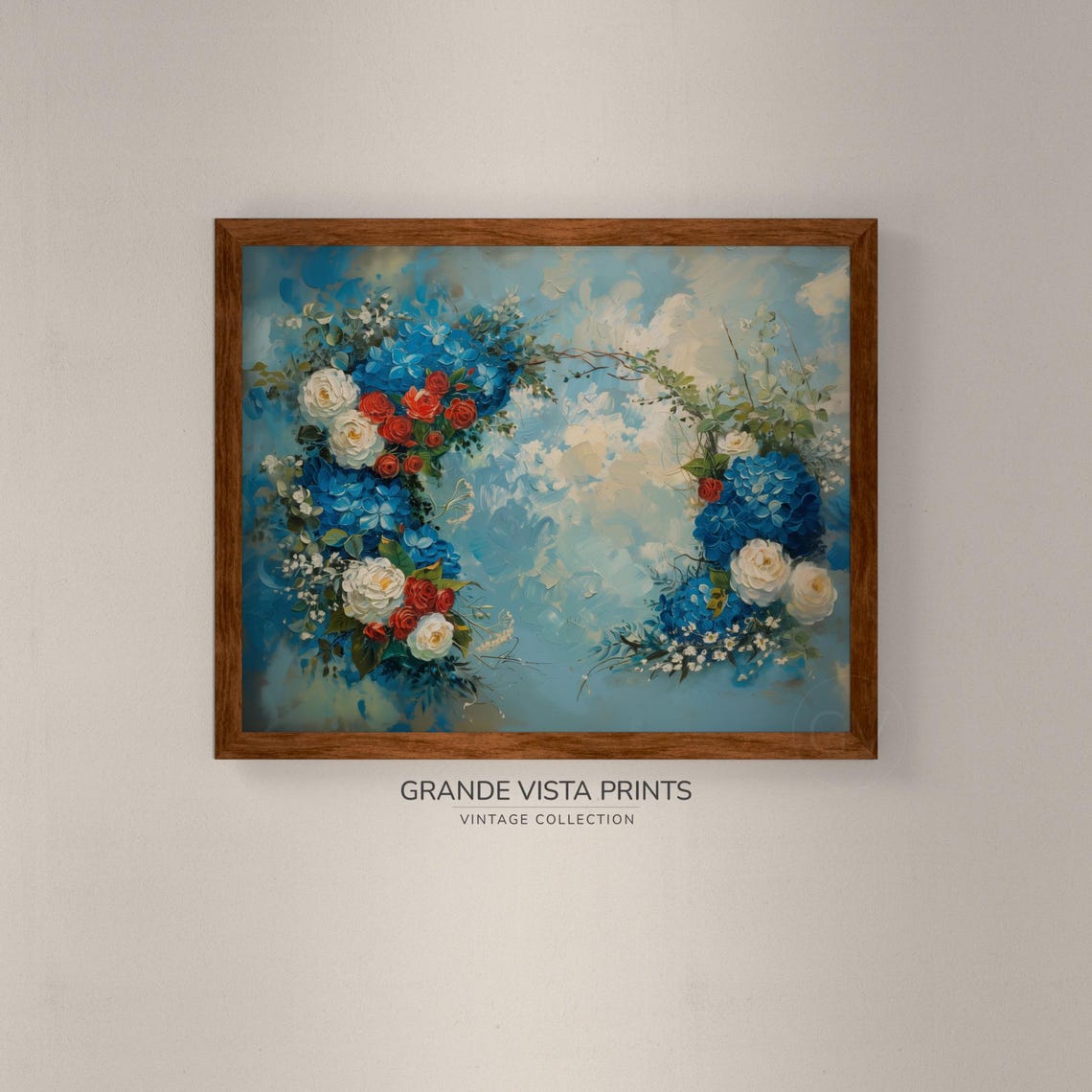 Red White Blue Floral Garland Arch Roses Hydrangeas Vintage Sky Poster - Image 4