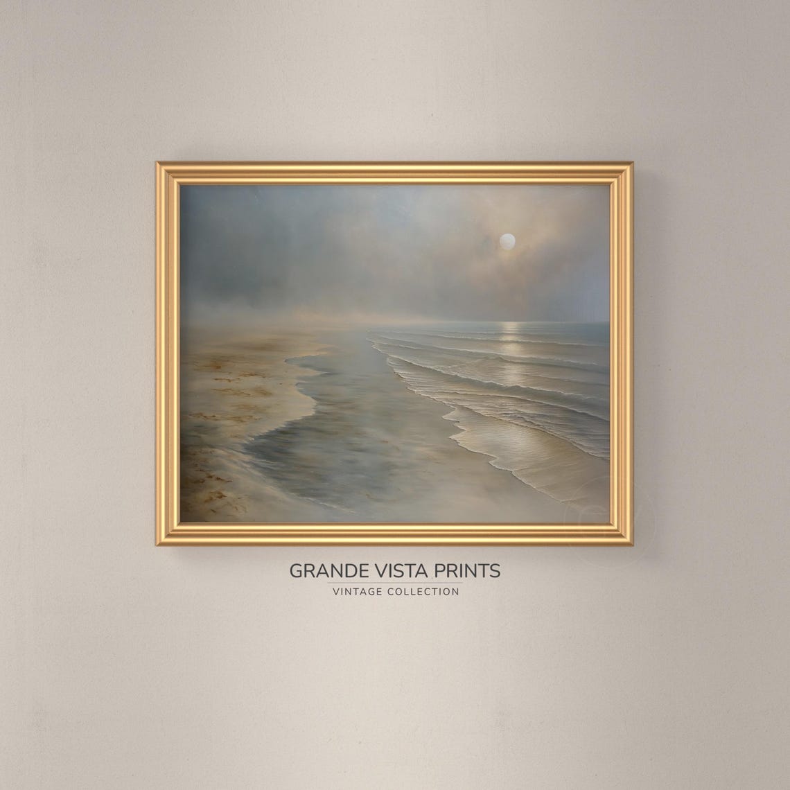 Misty Moonlit Beach Soft Waves Calm Ocean Seascape Vintage Poster - Image 3