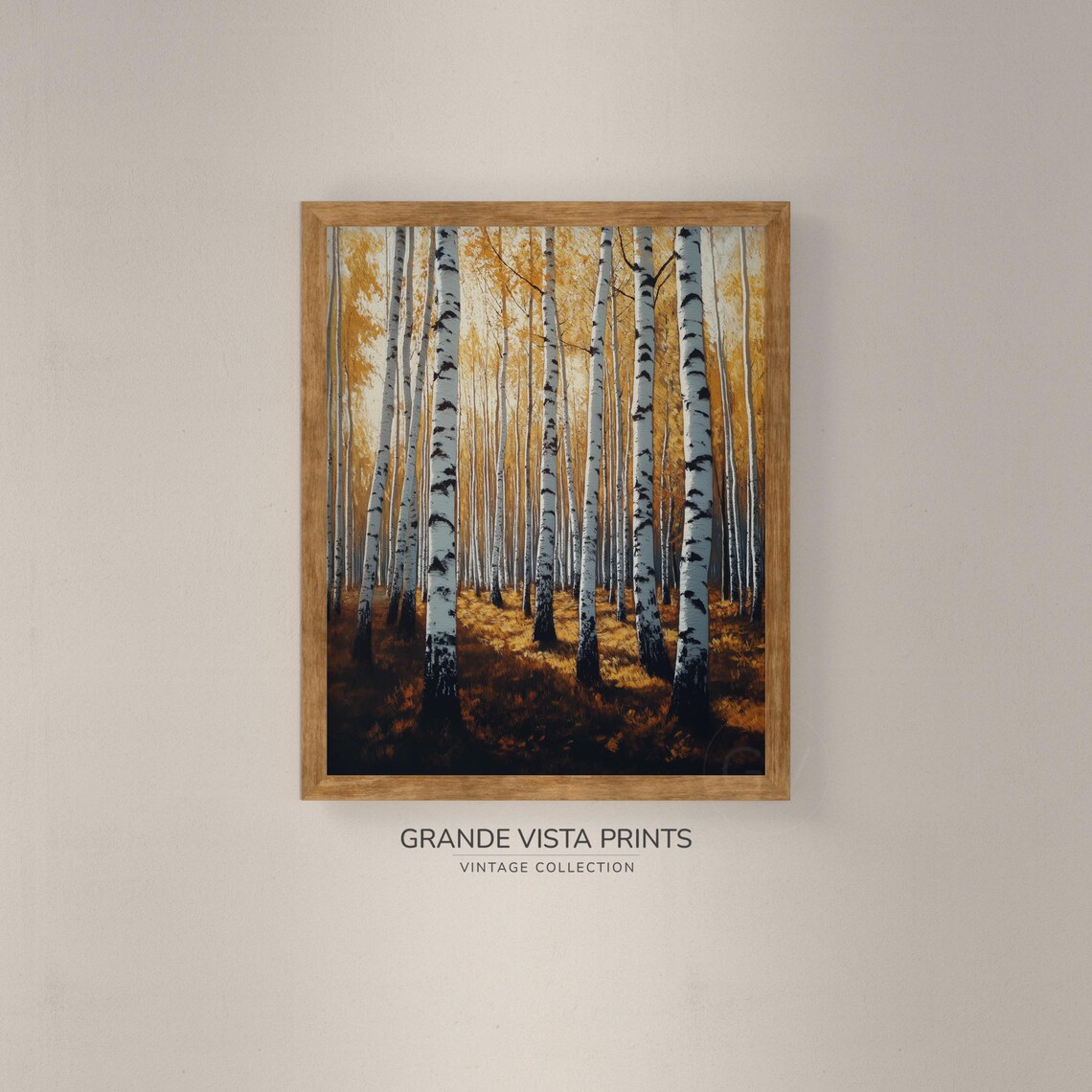 Tall Golden Birch Trees Dark Forest Floor Vintage Autumn Poster - Image 4