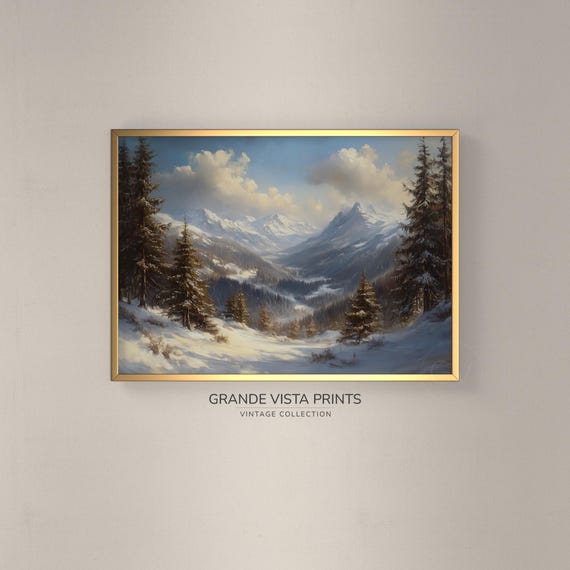 Winter Mountain Valley Landscape Wall Art Print