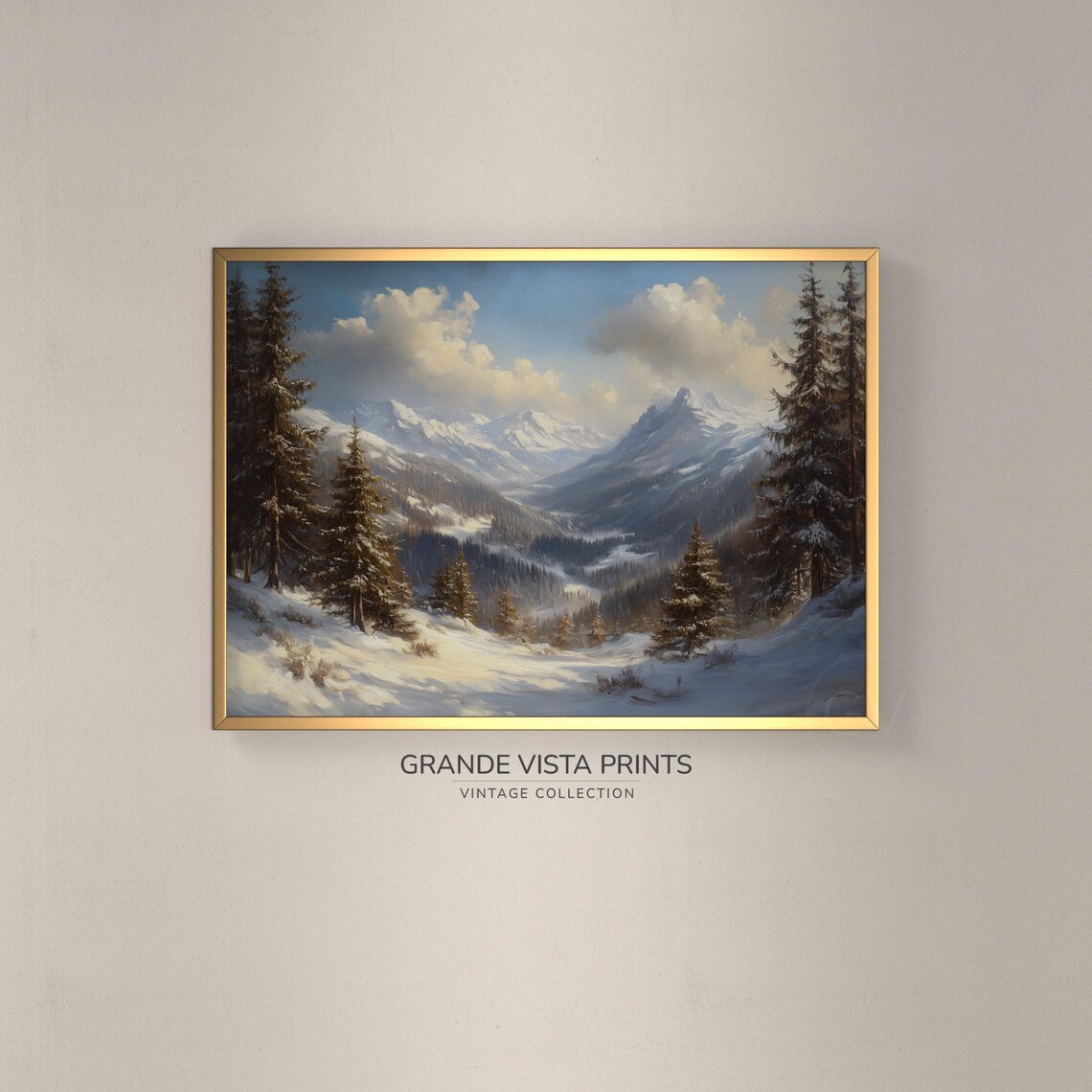 Winter Mountain Valley Landscape Wall Art Print