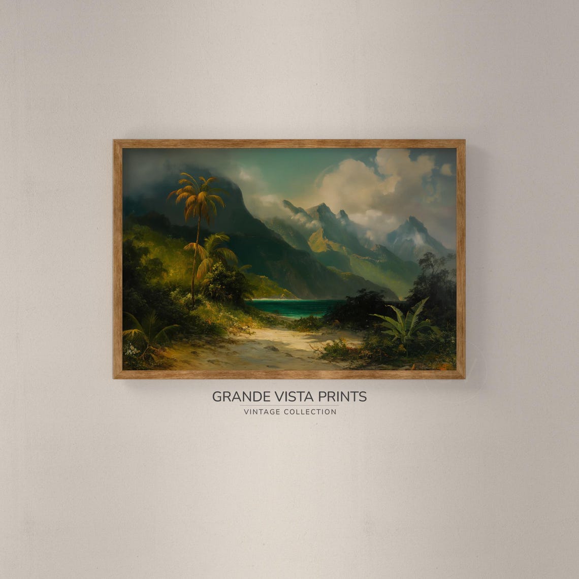 Tropical Island Coast Palm Trees Misty Mountains Lagoon Travel Poster - Image 2