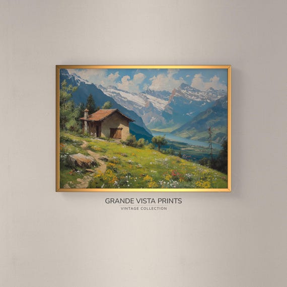 Spring Mountain View Landscape Painting Mountain Artwork Wall Art Instant Art Print Gv4072