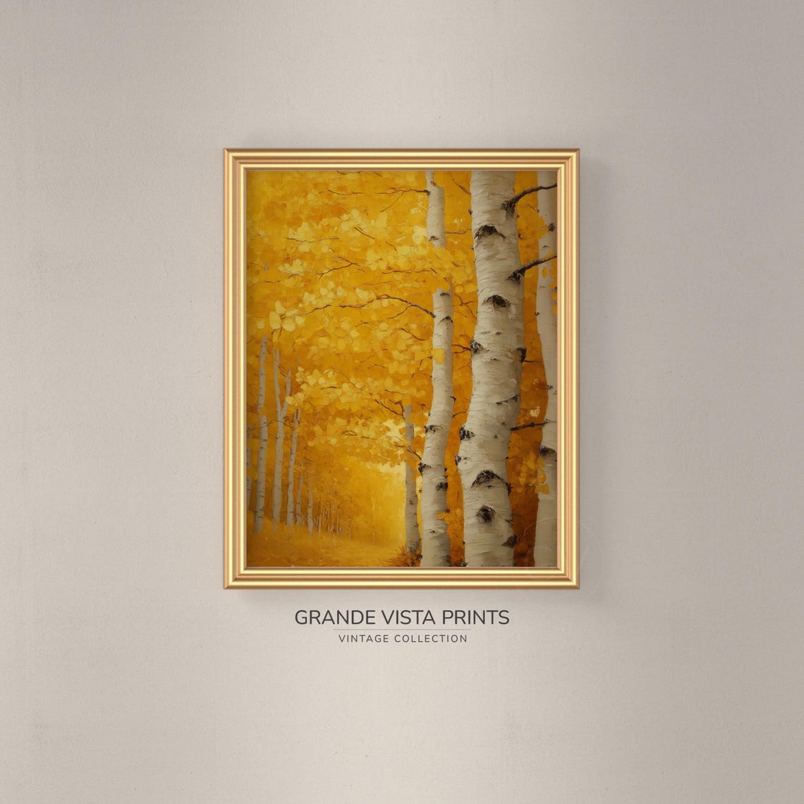 Dense Golden Yellow Aspen Canopy Birch Trunks Vintage Wall Art - Image 3