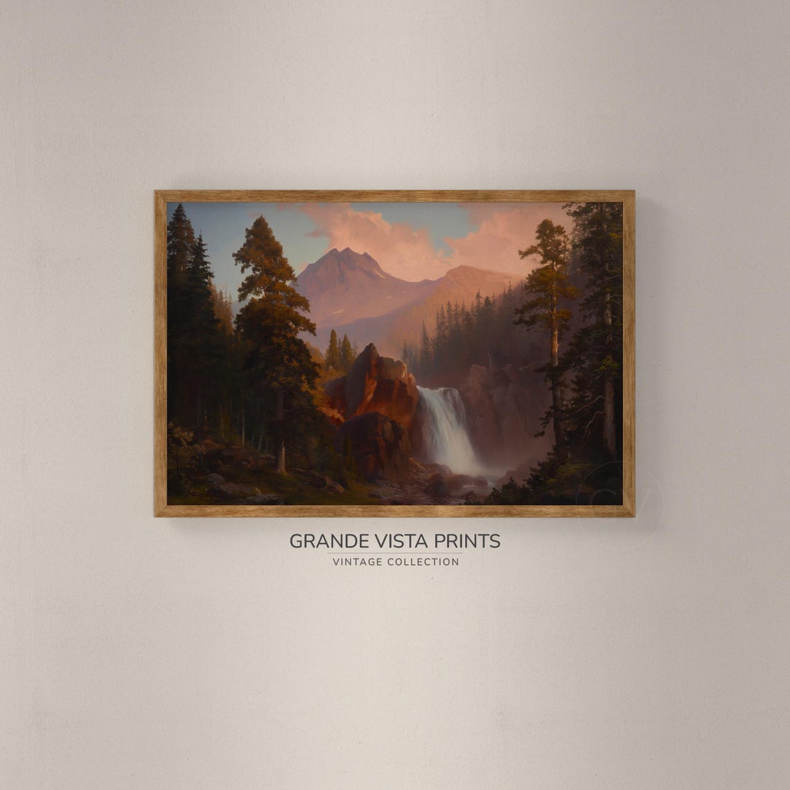 Dawn Waterfall Pine Forest Mountain Peak Sunrise Mist Travel Poster - Image 2