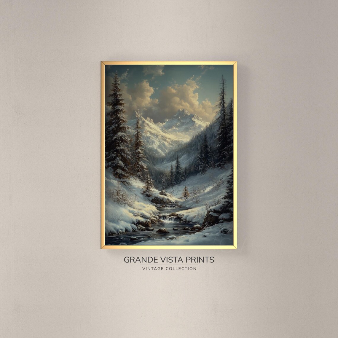 Winter Mountain River Painting Winter Mountain Forest Painting Winter Forest Landscape Wall Art Gv4771