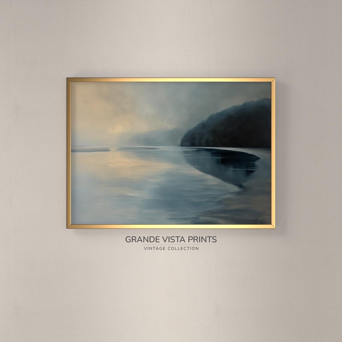 Misty Coastal Shoreline Foggy Water Dark Headland Vintage Poster