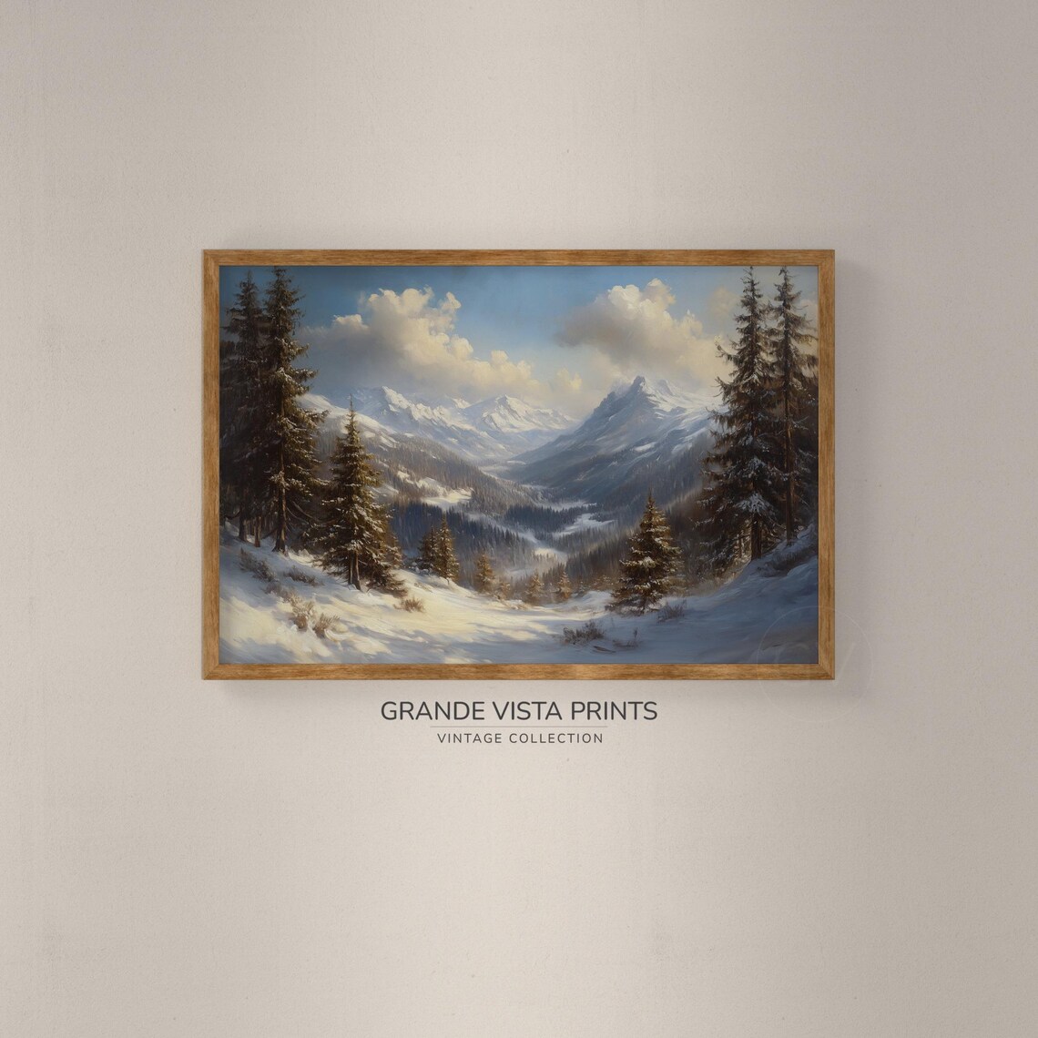 Winter Mountain Valley Landscape Wall Art Print - Image 2