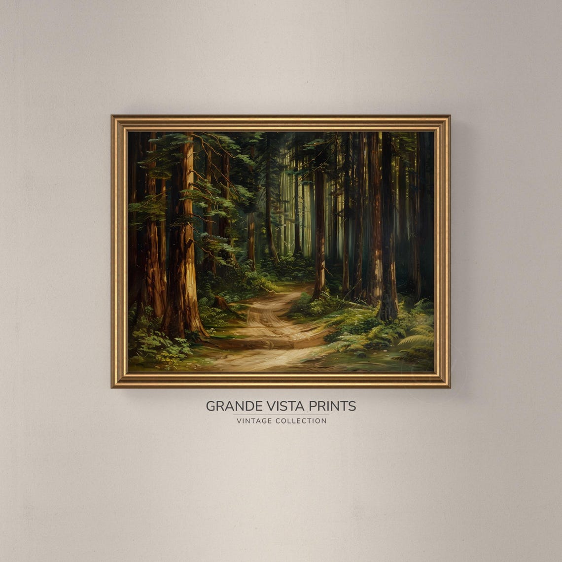 Dark Redwood Forest Trail Deep Green Light Rays Woods Travel Poster - Image 2