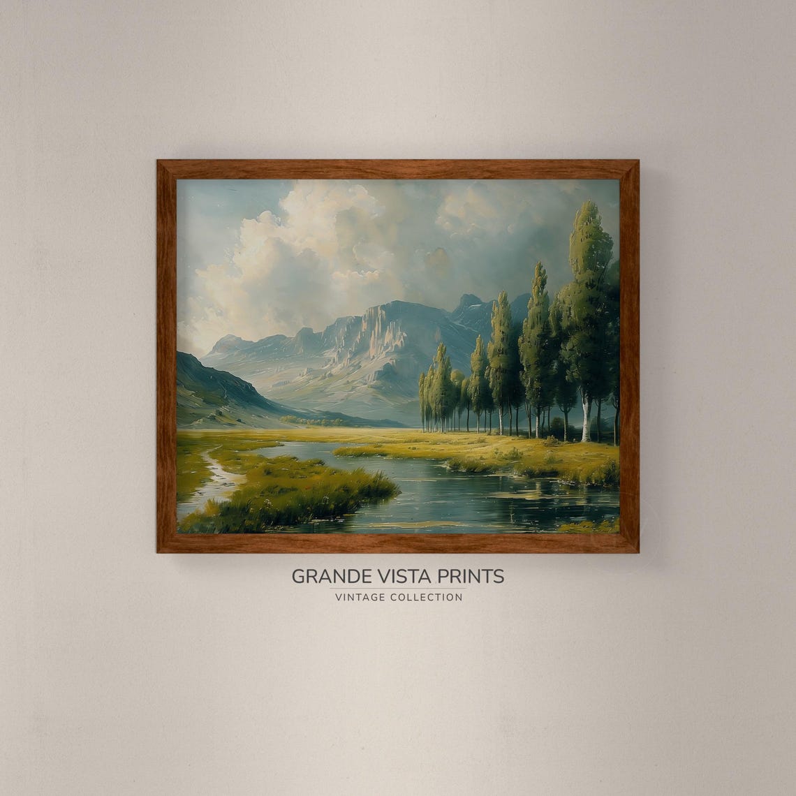 Spring Valley River Poplar Trees Golden Light Mountain View Poster - Image 4