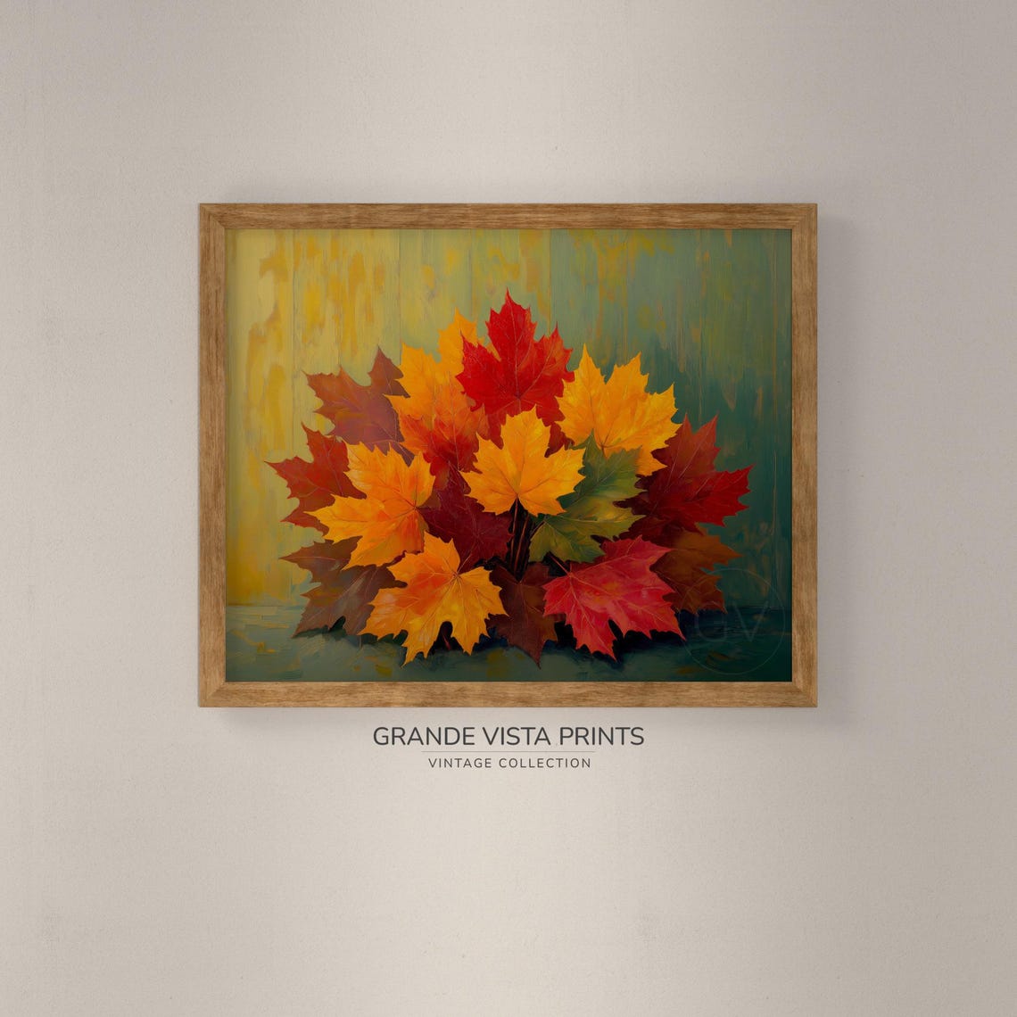 Maple Leaf Bouquet Teal Green Backdrop Fall Foliage Painting Poster - Image 4