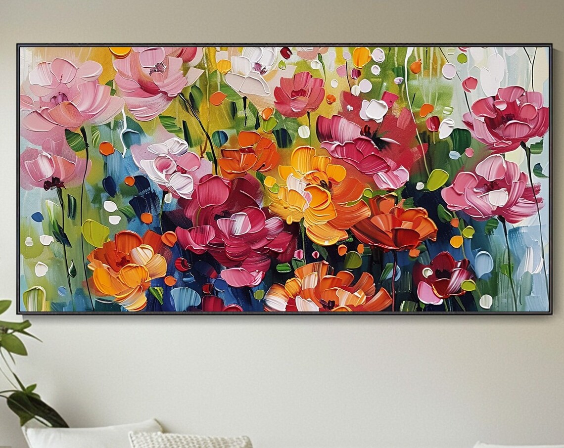 Vibrant Red Pink Orange Poppy Flowers Textured Abstract Art Poster