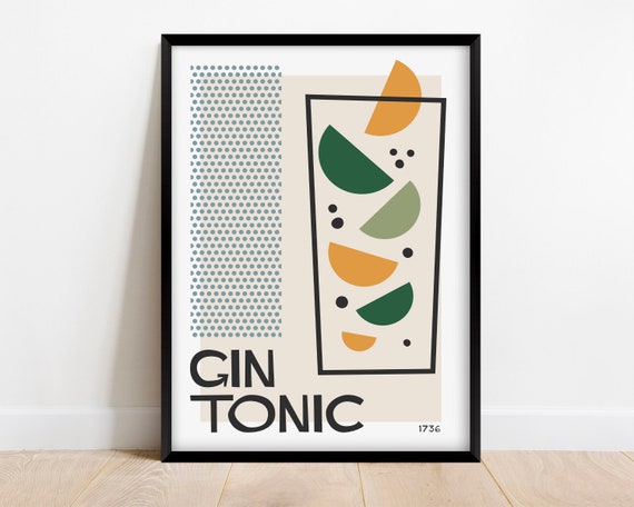 Gin Tonic Cocktail Art Print, Mid-Century Retro Bar