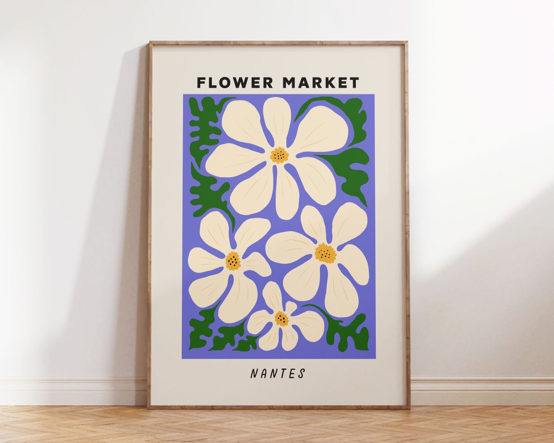 Flower Market Nantes White Daisies on Purple Background Poster