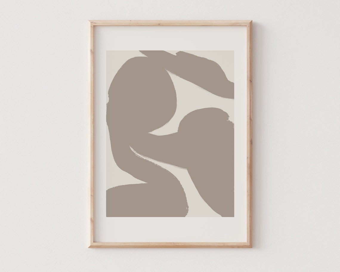 Warm Beige Neutral Abstract Organic Shapes Minimalist Wall Print