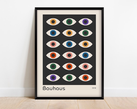 Bauhaus Exhibition Print Retro Geometric Colorful Eyes Poster Mid Century Modern Art