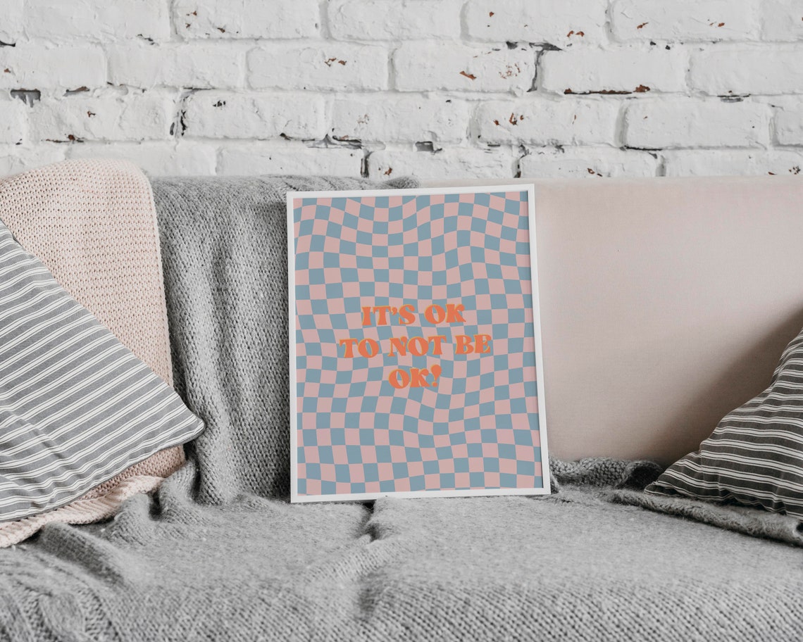 Funky Inspirational Quotes Wall Art Checkered Groovy Decor Retro Trendy Poster Preppy Indie Aesthetic - Image 3