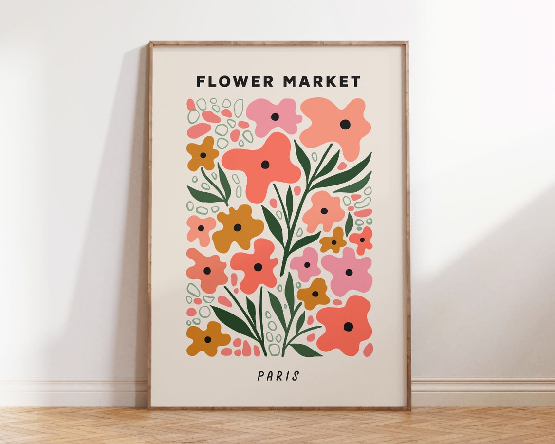 Flower Market Paris Retro Pink Floral Botanical Illustration Poster