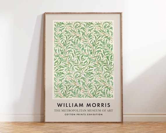 William Morris Willow Green Leaves Cotton Prints Exhibition Poster