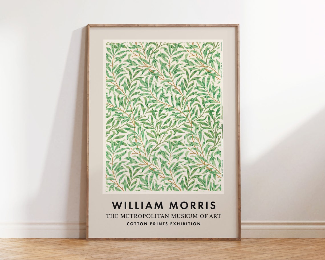 William Morris Willow Green Leaves Cotton Prints Exhibition Poster