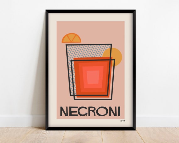 Negroni Cocktail Print, Mid Century Modern Bar Decor